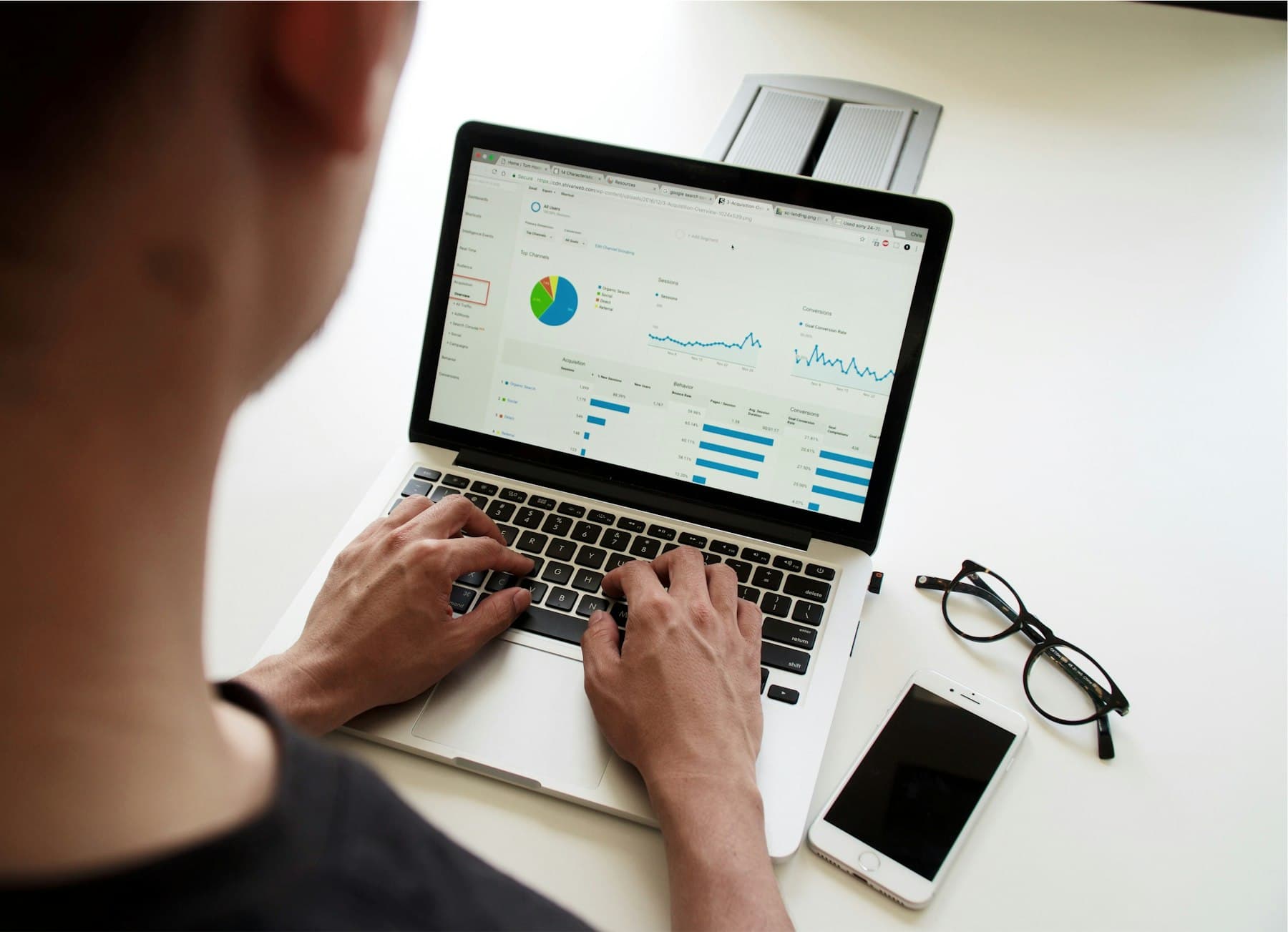 A marketer reviewing an analytics dashboard
